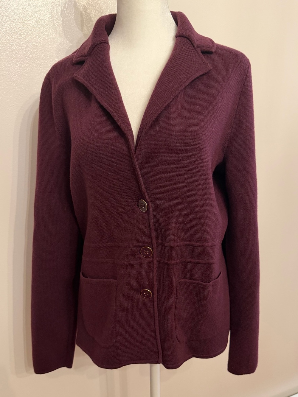 Talbots Plum Burgundy Textured Knit Blazer Jacket Size L - Picture 4 of 11